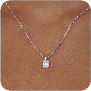 Trendy 18K Silver-CZ Pendant Plated Paperclip Necklace - Diamond Oval Jewelry